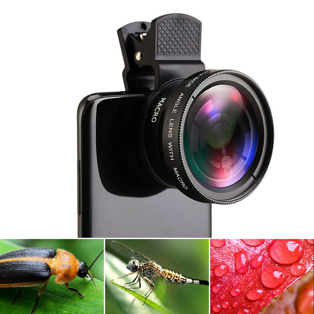 Universal Lente do Telefone 0.45x 49uv Super Grande Angular Macro Lentes Câmera Kits com Clipe Lente no Telefone para Iphone Android em