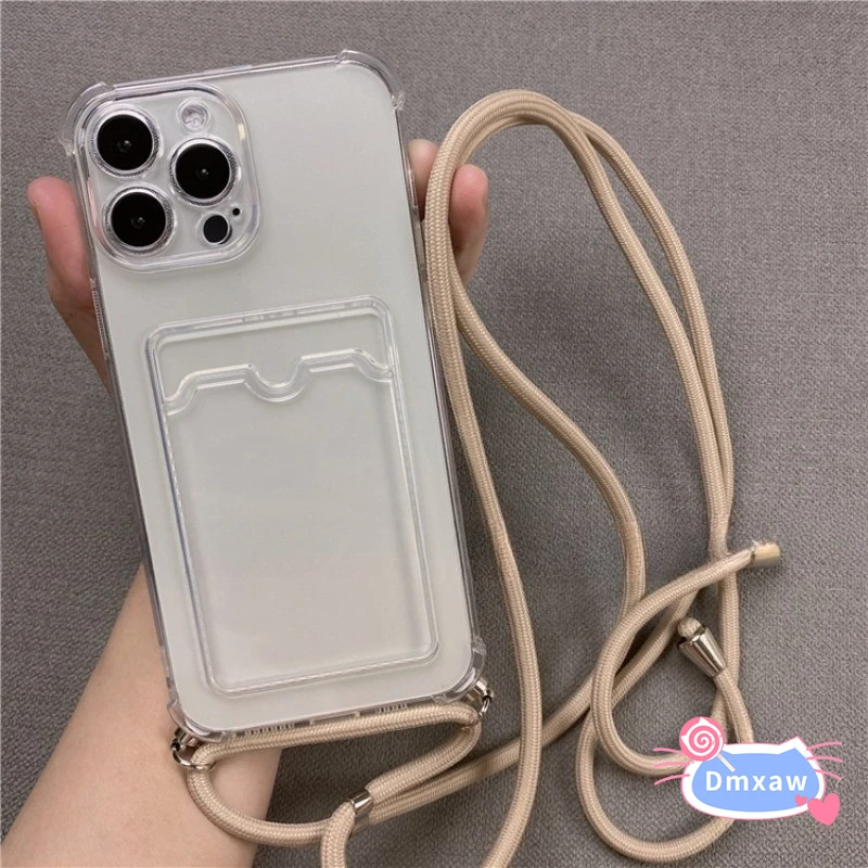 

For Infinix Hot 60 60i 50 40 50i 40i 30i iTEL A49 A58 Pro A80 A70 P55 Phone Case Clear Card Holder Cover With Solid Color Strap