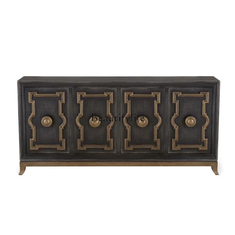 

LXAmerican neoclassical solid wood entrance cabinet, living room high American storage, dining side tea narrow cabinet