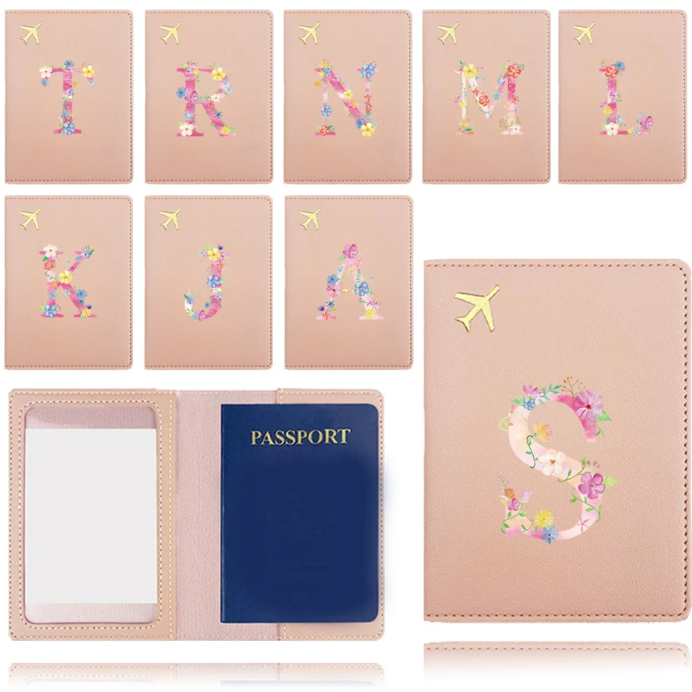 Passport Cover Portable PU Business Card Passport Clip Fold Storage Credit Card Wallet Bank Card For Travel Pink Letter Pattern