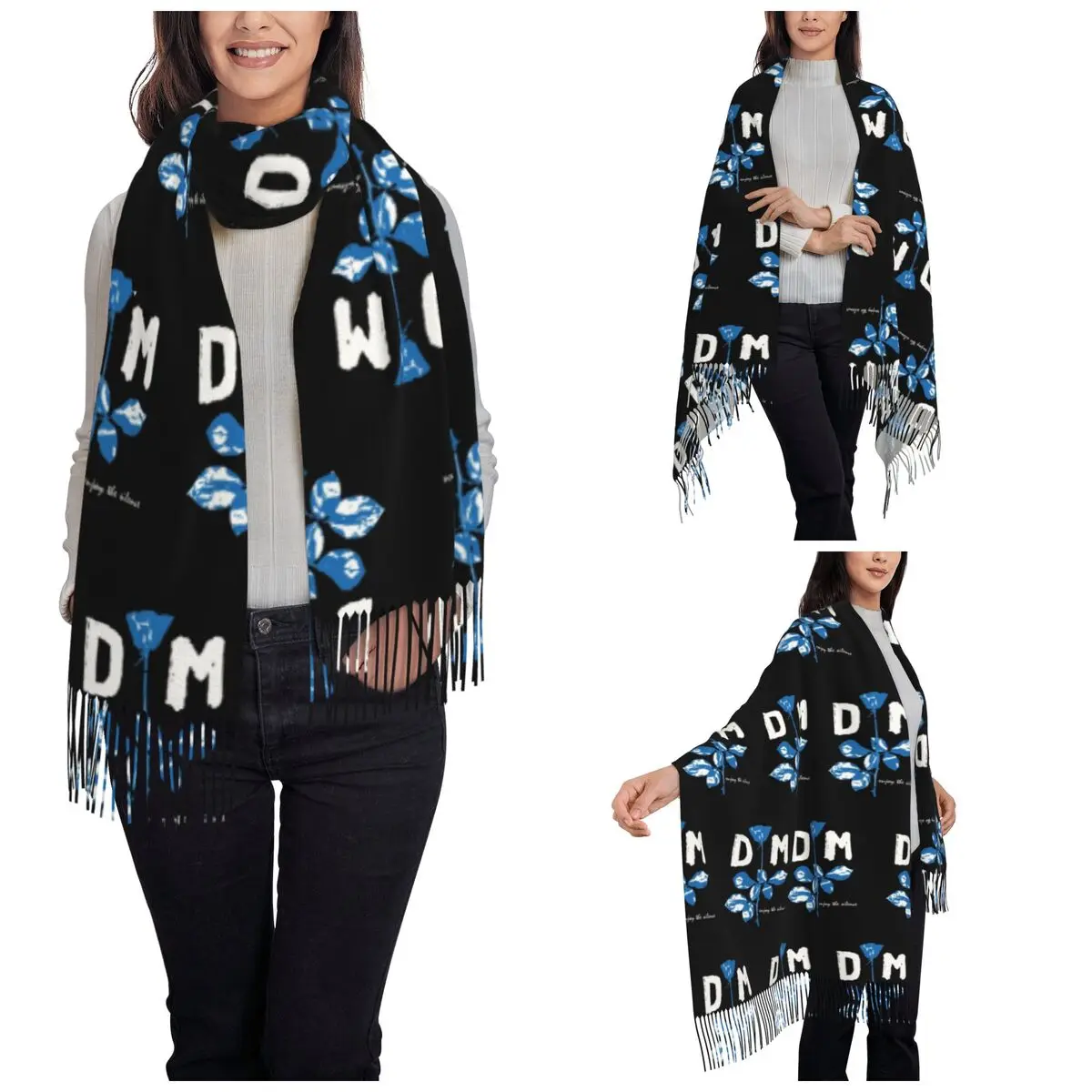 Womens Scarf with Tassel Depeches Mode Rose Large Winter Warm Shawl Wrap Rock Daily Wear Cashmere Scarf