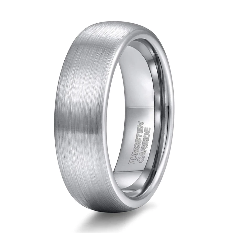 Tigrade 6mm 8mm Wolframkarbid Herrenring Silberfarben Gebürsteter Unisex Ehering Schmuckring Gewölbter Verlobungsring – Detail 3