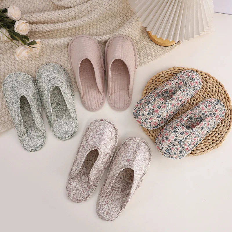 

Pure Cotton Slip-On Indoor Slippers Soundproof Breathable Head Covered Slippers Thiened Bot for All Seasons Home Use