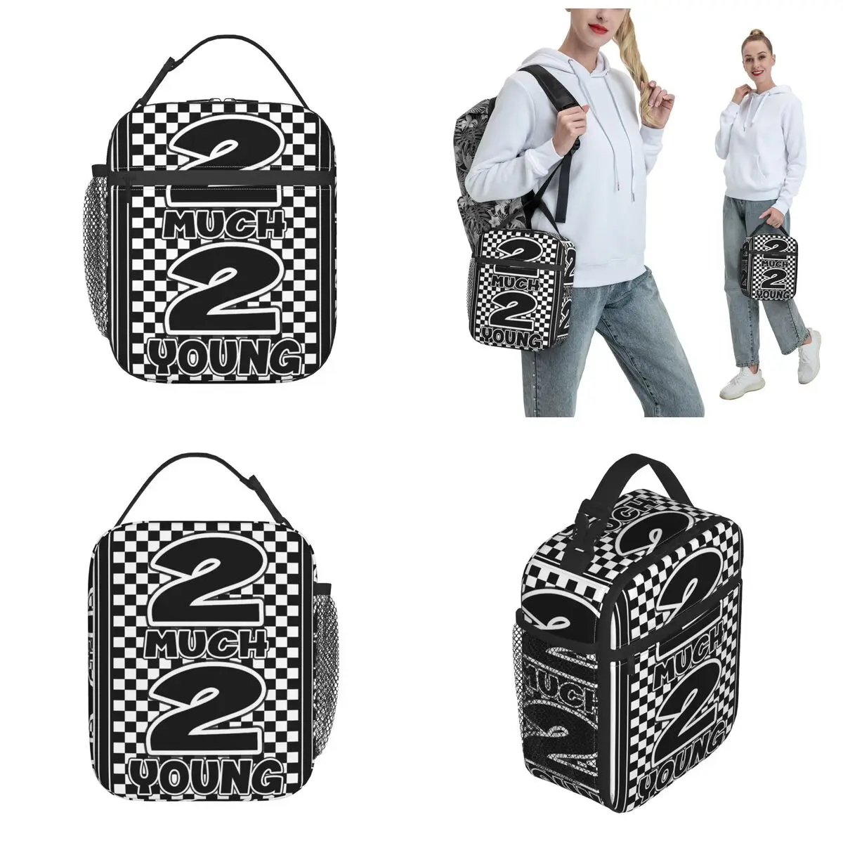 2 Much 2 Young Ska Check Merch Lunch Tote Bag For Work Two Tone Ska-rock Music Food Container Portable Thermal Cooler Lunch Box