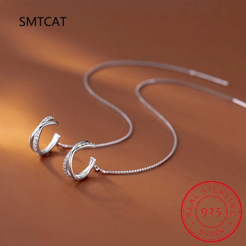 Real 925 Sterling Silver Box Chain Wave Clip On Earring Ear Cuff For Women Without Piercing Earring Jewelry DB1352