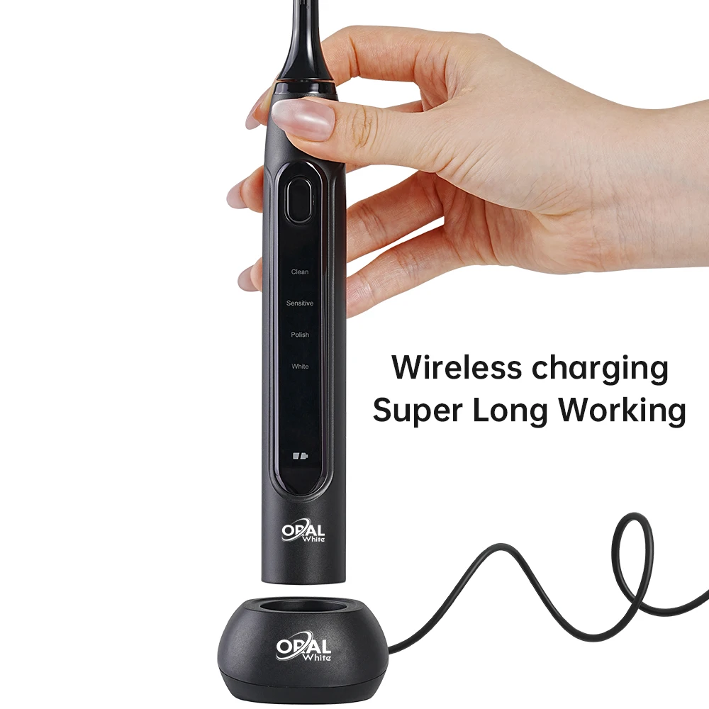 Groothandel thuisgebruik Hoge kwaliteit effectieve reiniging 4 modi Blauwe led zachte haren Zwarte luxe elektrische tandenborstel