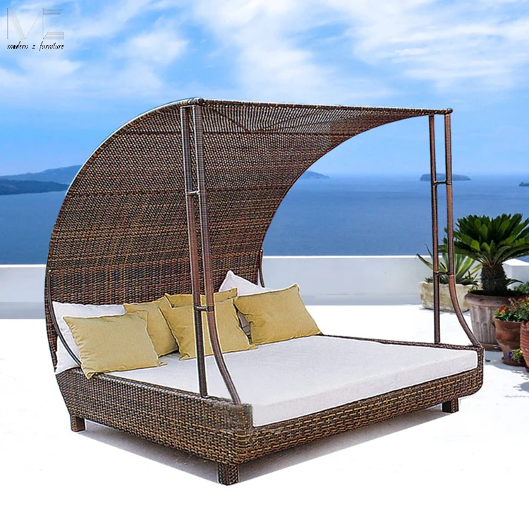 Modern Waterproof Patio Furniture Wicker Sunbeds Beach Chaise Lounge Hotel Garden Pool SunBed Outdoor Daybed