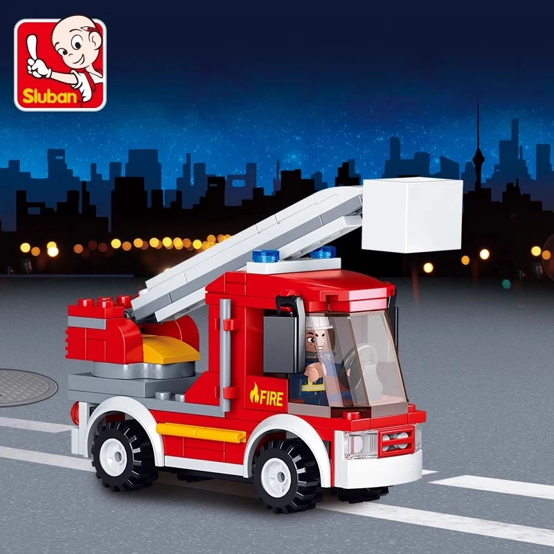 SLUBAN small aerial fire truck building blocks assembled children's educational toys cool ornaments boy's birthday gift