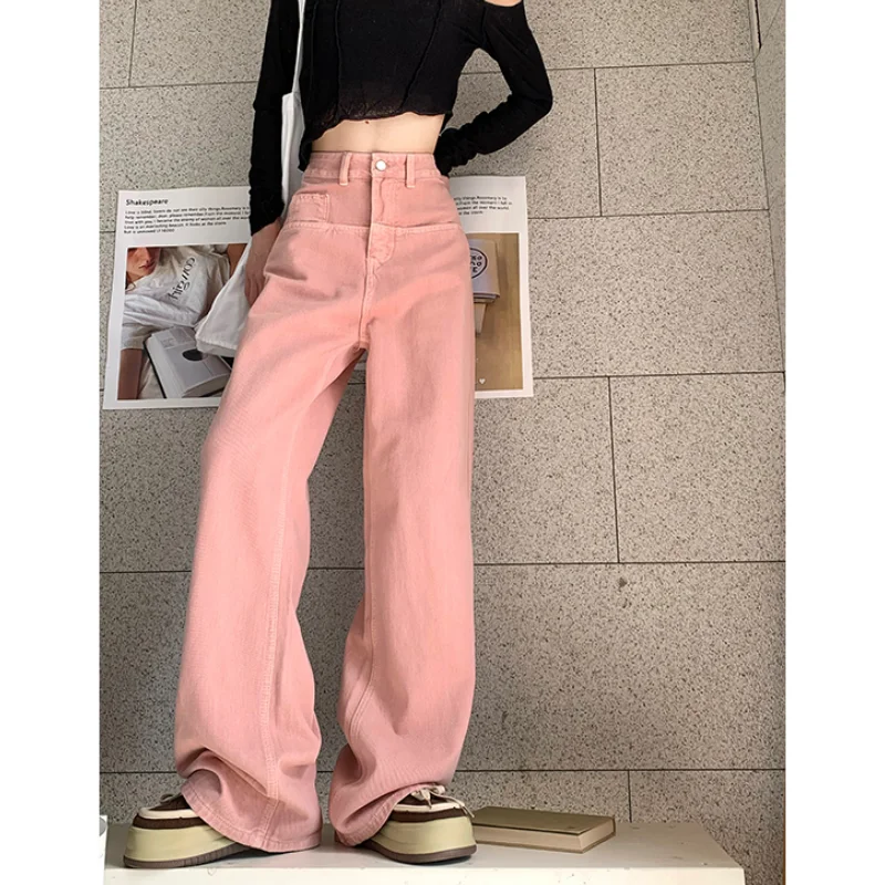 

Women Pink Jeans Vintage Fashion High Waisted Y2K Streetwear Wide Leg Jean Female Trouser 2024 Hip Hop Baggy Denim Pants