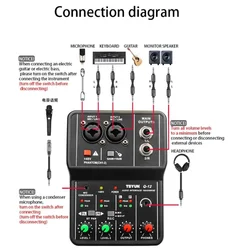 Teyun-コンピューター,オーディオミキサー,サウンドボード,4チャンネル,48v,電源用のサウンドカードQ-12