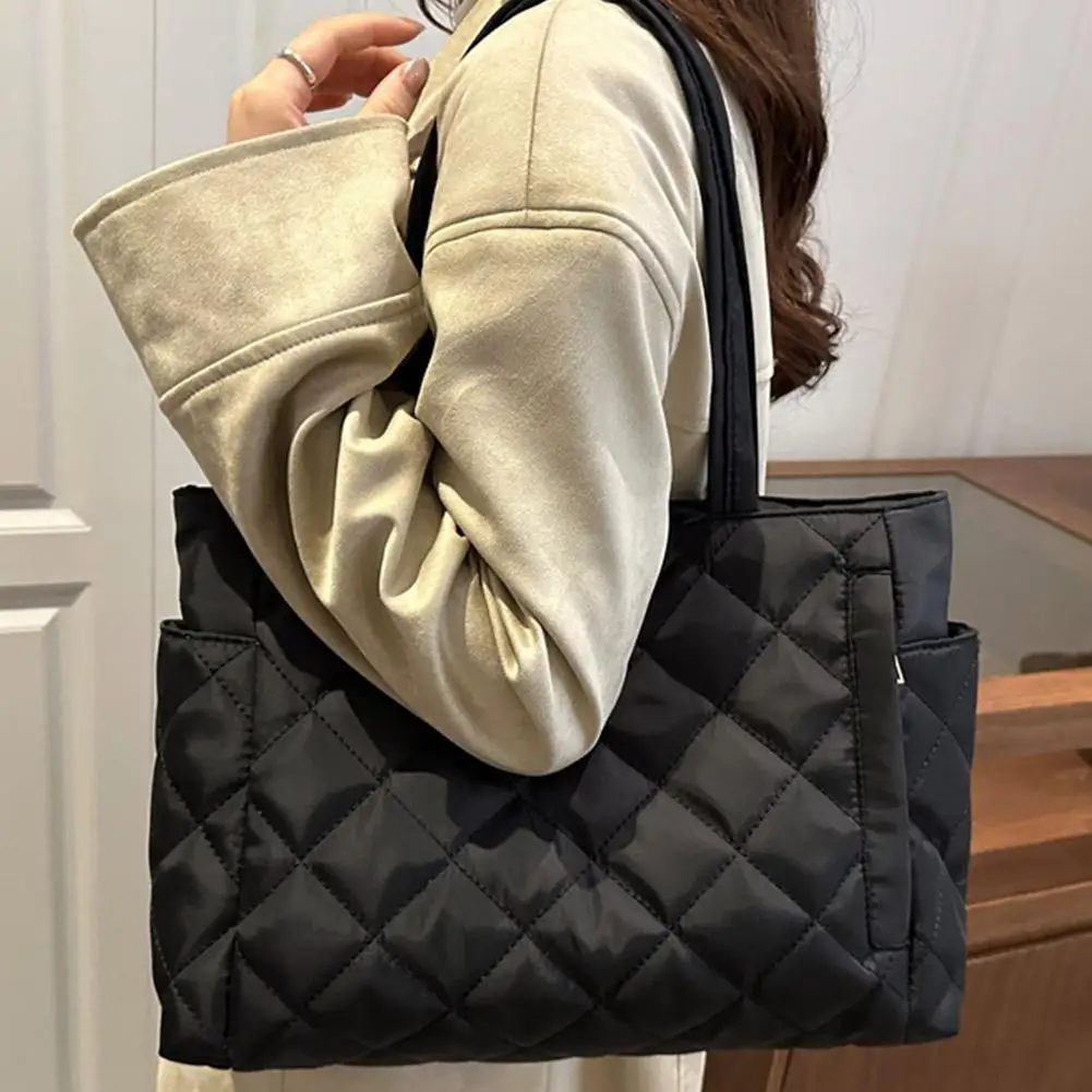 Mehrtaschen-Damen-Umhängetasche im Postboten-Stil, mit Rautenmuster, aus Baumwolle, als Kleider- und Schultertasche, große Kapazität, lässige Nylon-Schultertasche. – Detail 18