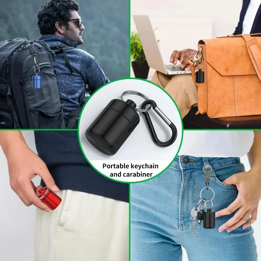 Aluminum Waterproof Pill Box with Sealed Storage, Flat Head, and Keychain for Vitamins Medicine and Fish Oils