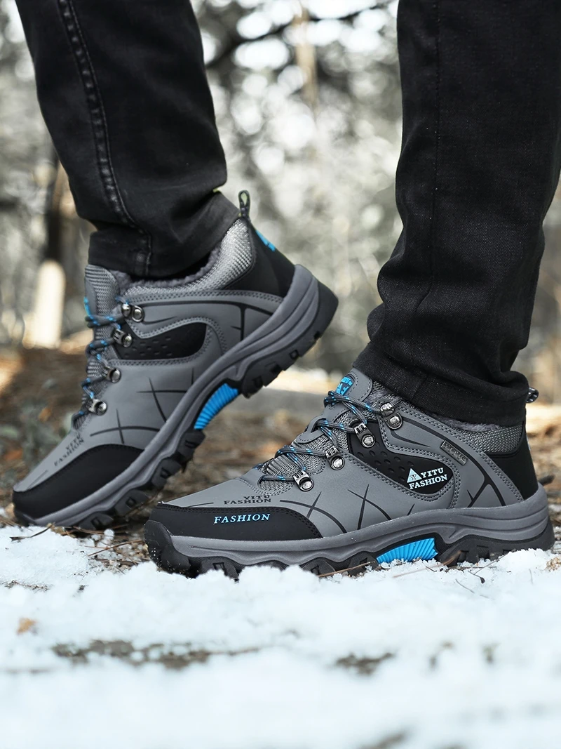 Men's Winter Snow Boots Fleece Lined Outdoor Climbing Labor Protection Large Size 47 Anti-Slip Wear-Resistant Mountain Climbi...