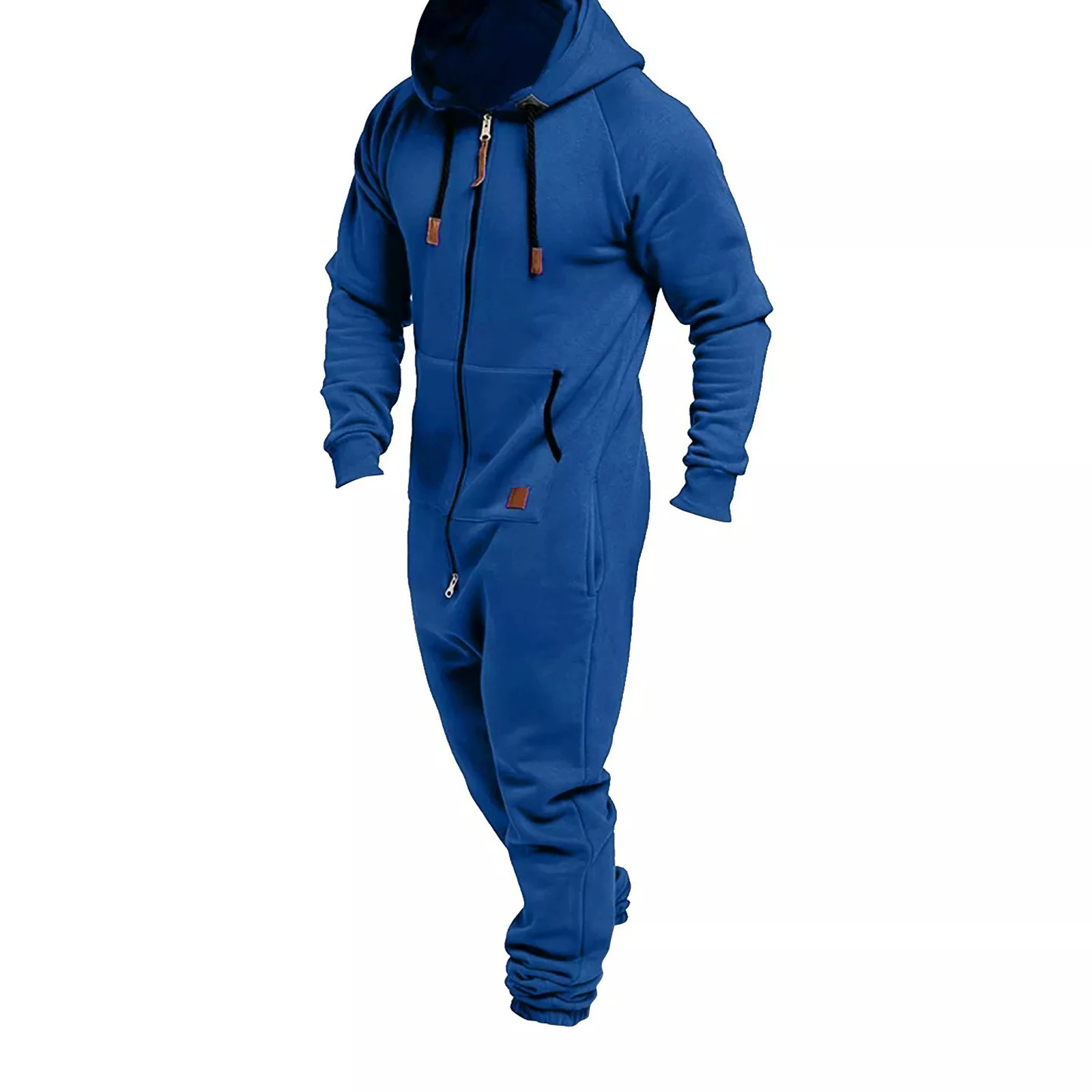 Men's Long Sleeve Full Zipper Up Overalls Sweatsuits with Drawstring Winter Hooded Jumpsuits with Pockets