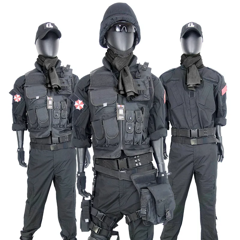 

Tactical Helmet Set Black American Style Security Instructor Tactical Suit Set for Military Drills, Movie Shooting Cosplay Bar