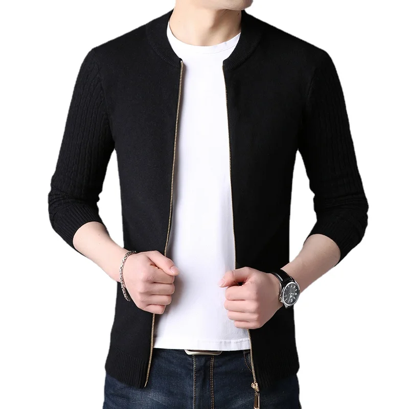 Korean Fashion Cardigan Sweater Men Solid Stand Collar Zipper Men's Sweater Slim Fit Cardigan for Man Plus Size 3XL