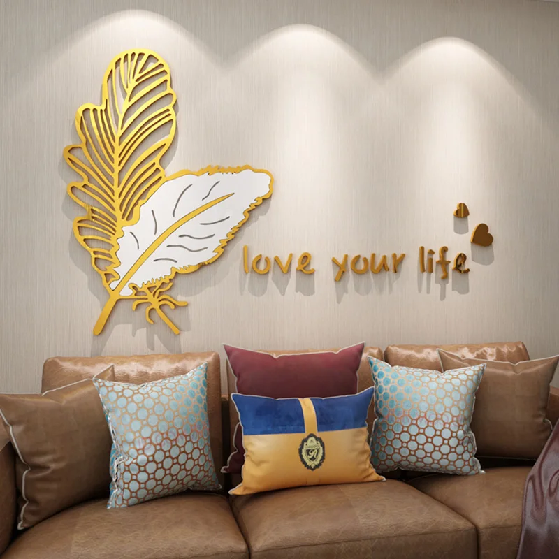 WS306 Creative feather paper Instagram style bedroom warm stickers Bedhead layout Wall stickers Living room TV wall decoration