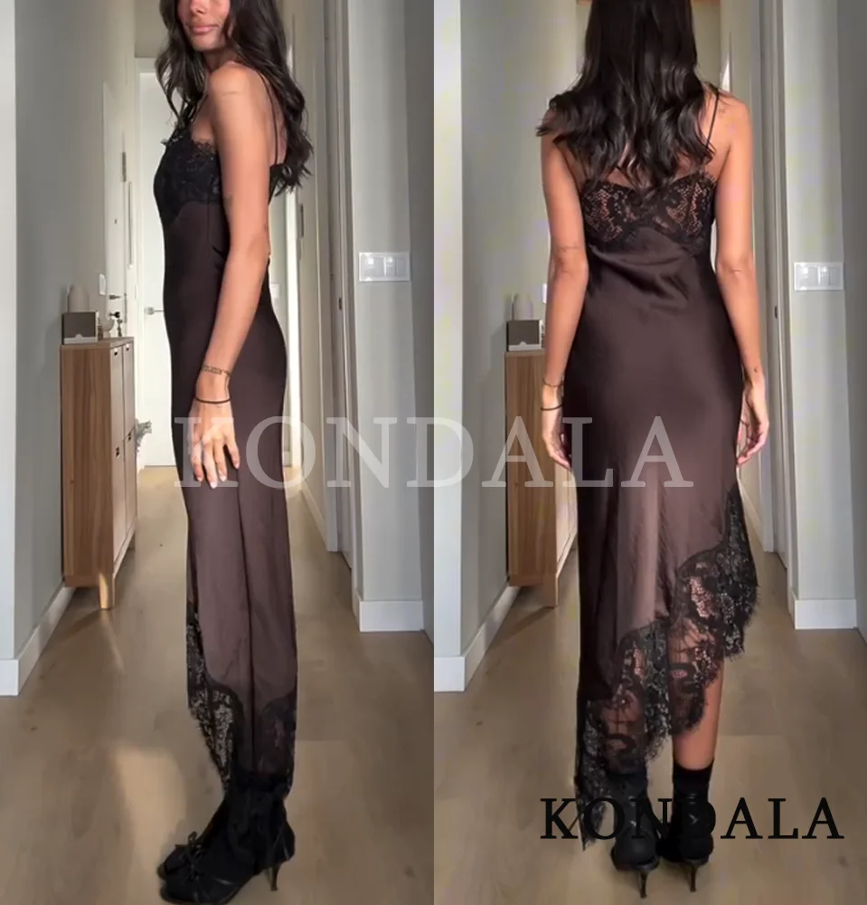 Kondala elegante jantar suspender vestido feminino renda cetim assimétrico vestido 2026 primavera verão na moda high street namoro vestido