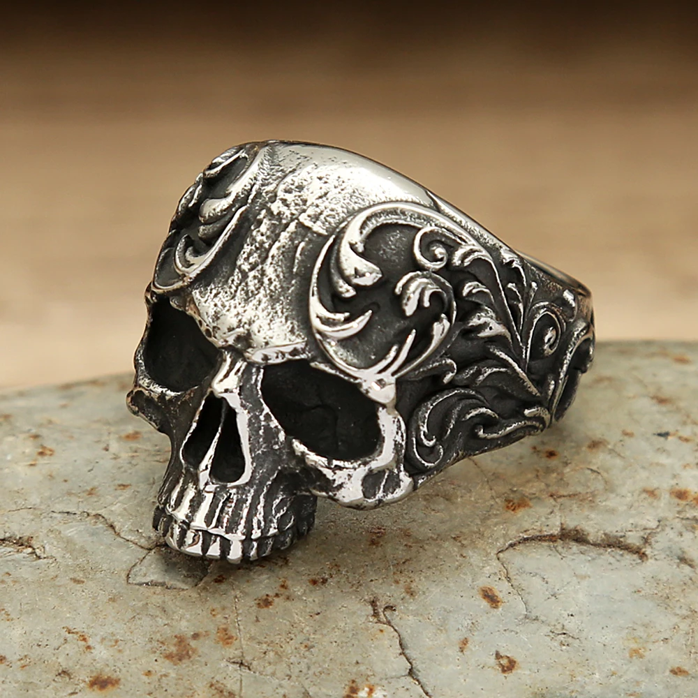 Men\'s Vintage Skull Ring Gothic 316L Stainless Steel Biker Rings For Men Women Punk Motorcycle Band Jewelry Gift Dropshipping