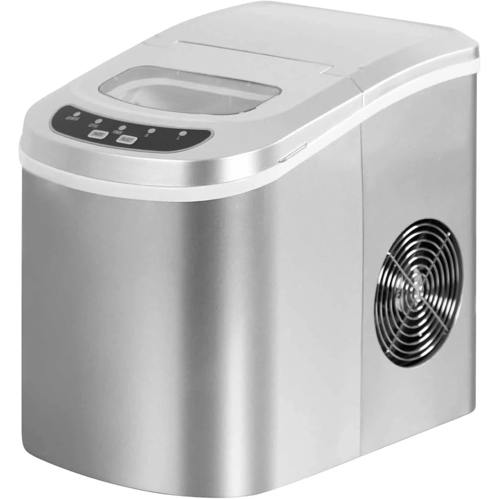 

Portable Ice Maker in Silver,Tabletop Ice Maker for Kitchen, Apartment, Dorm, and Basement with Viewing Window, 2 Ice Cube Sizes