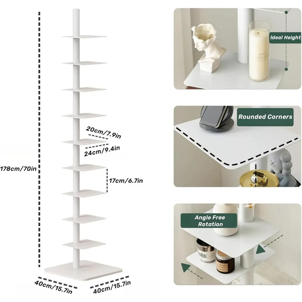 خزانة كتب معدنية عمودية مكونة من 9 طبقات بتصميم دوار للمساحات الضيقة الطويلة، رف كتب سلم داخلي باللون البرتقالي #2