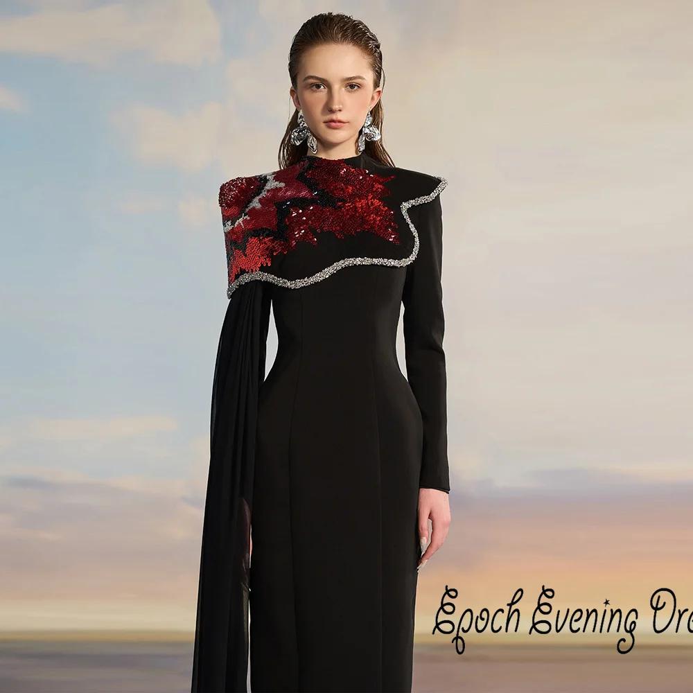 Epoch Luxury Sequins Evening Dress فساتين السهرة 2024 New Arabia Elegant Women Sexy Cocktail Party Prom Gown With Chiffon Shawl