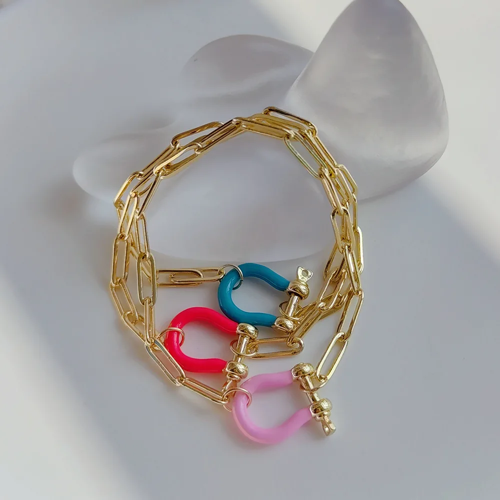 

KKBEAD Enamel Horseshoe Buckle Bracelet Stainless Steel Chain Bracelets Jewelry for Women Gift for Friends Pulseras Mujer Moda