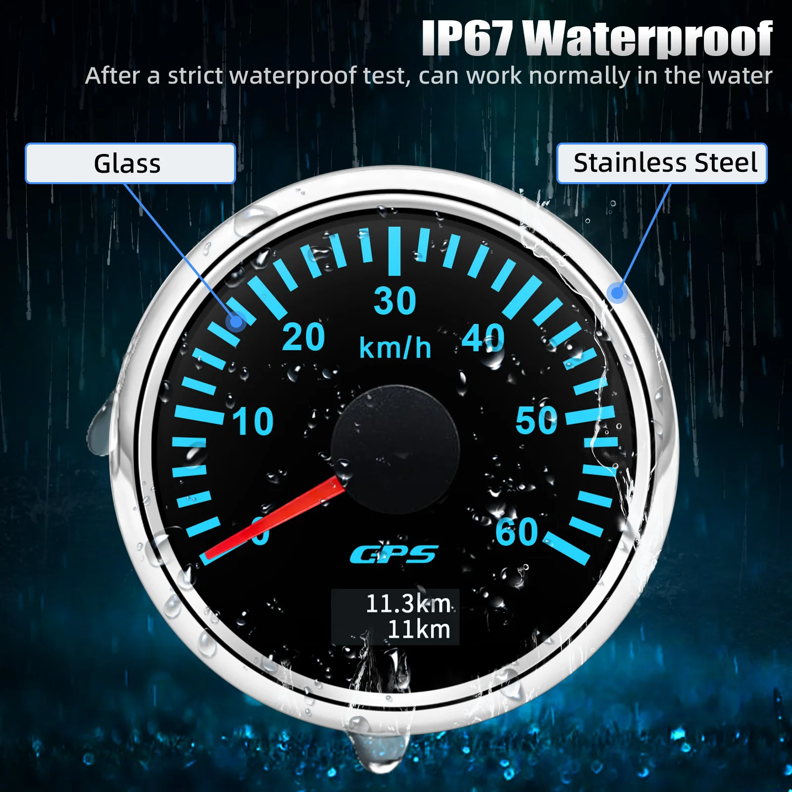 30/60/80/120/200 km/h 52 mm digitales GPS-Tachometer mit Antenne, Boot, Auto, Geschwindigkeitsmesser, 7-Farben-Hintergrundbeleuchtung, 12 V, 24 V – Detail 7
