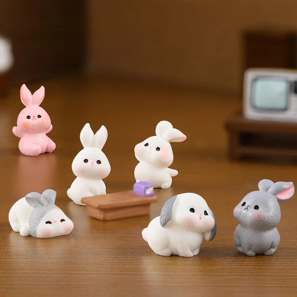 Miniature Rabbit Figurine Landscape Resin Ornaments Cute Cartoon Animal Bunny Craft Ornament Home Desk Decor Statue Easter Decor