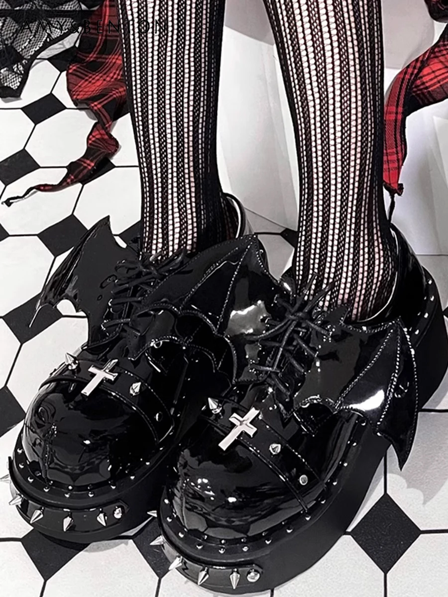 

2025 Spring and Autumn New Punk Gothic Style Thick-Soled Leather Shoes Round Toe Waterproof Non-Slip Height-Increasing Shoes