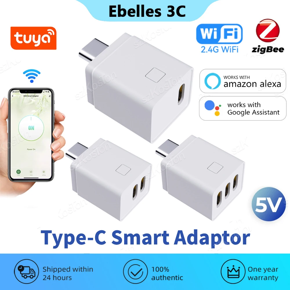 Tuya Zigbee Wifi Smart Plug Type-C Smart Adaptor 1/2/3Gang Independent Control USB-C Smart Socket APP Timing for Alexa Google