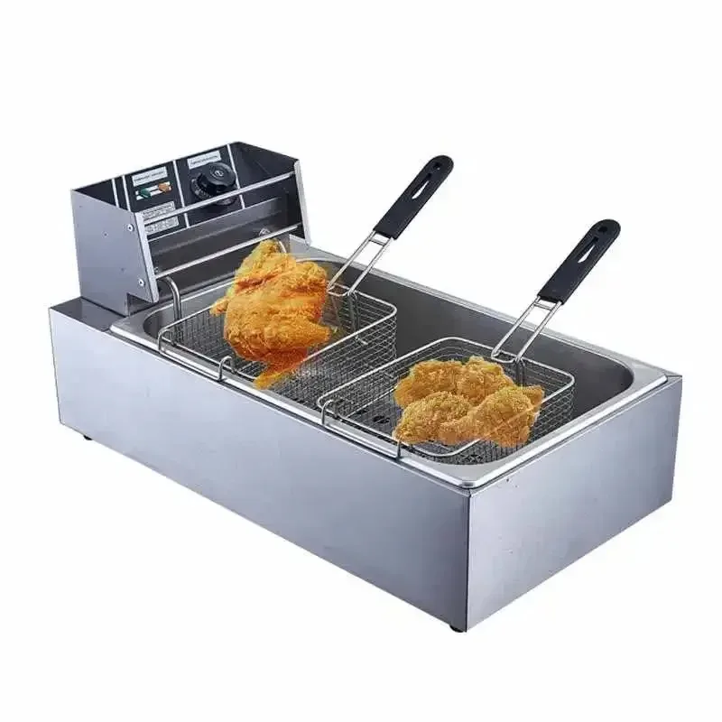 

Factory Commercial Electric Deep Fryer with 2 Tanks 16L Industrial Cooking Pot for Fried Chicken Chops French Fries