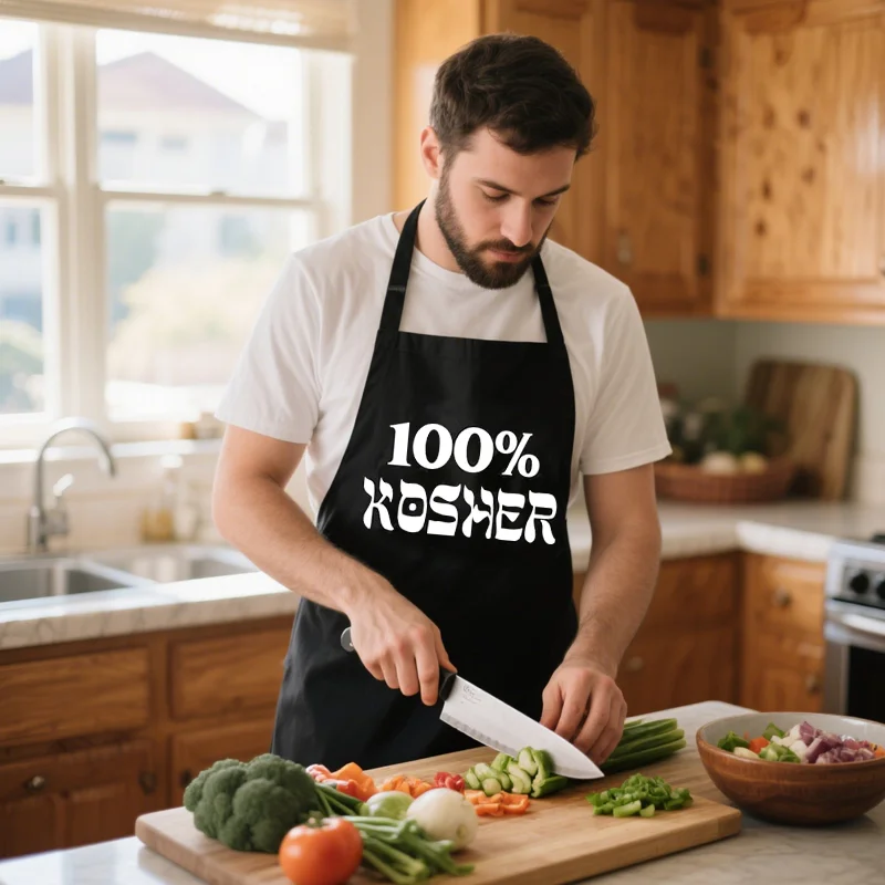 

100% Kosher Kitchen Cooking Baking Black Mens Apron Jewish Food Blessing Shabbat Shalom Kitchen Accessory Home Decoration Gifts