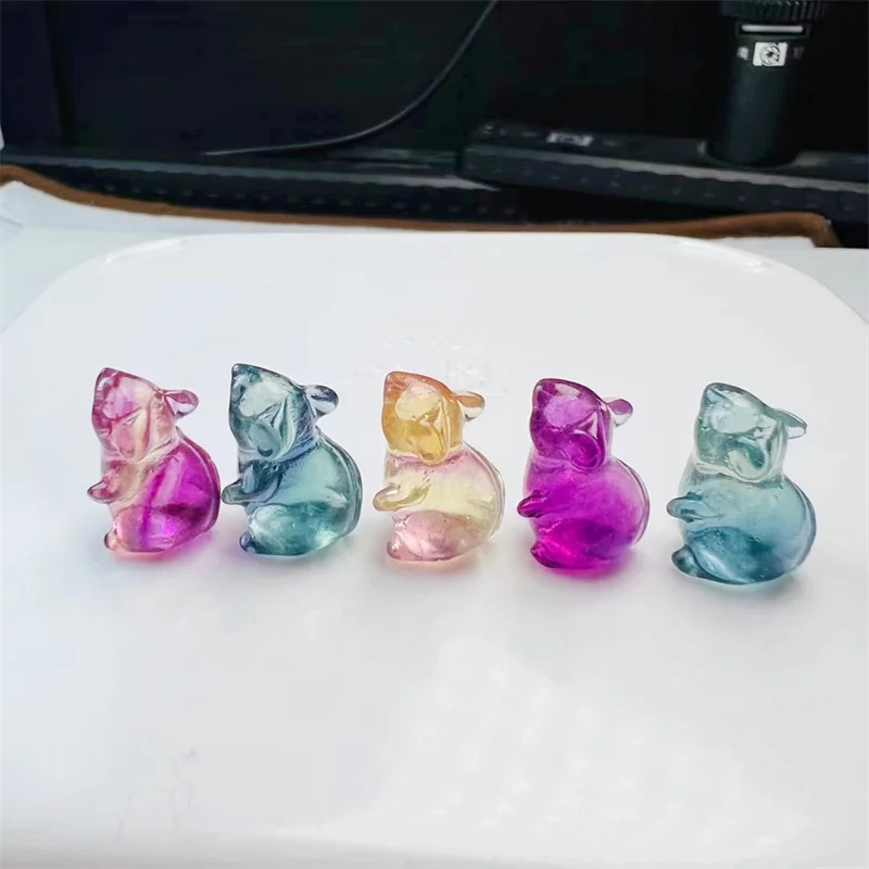 

10PCSNatural Fluorite Mouse Gemstones Crafts Quartz Crystal Carving Mini Cartoon Mouse Healing Reiki Decoration 17MM