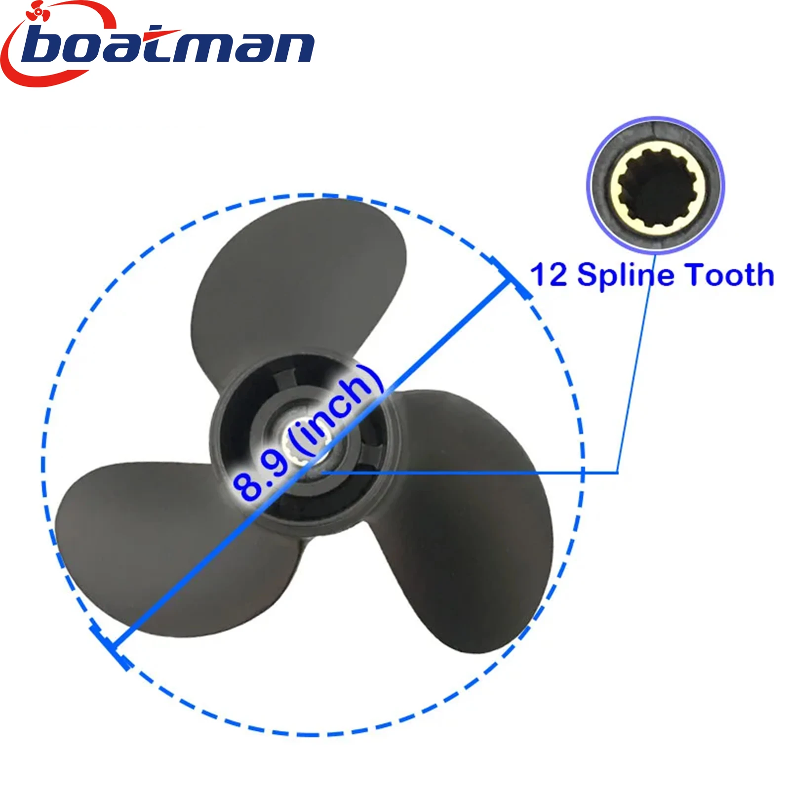 BoatMan® 8.9x8.5 Aluminum Propeller for Mercury Outboard Motor 8HP 9.9HP 12 Tooth Spline 48-897618A10 Boat Parts & Accessories