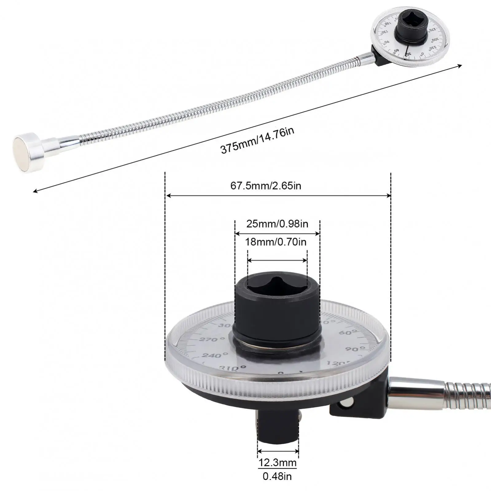 Drive Torque Angle Gauge Wrench, Aço Inoxidável, Rotação De 360 Graus, Medição De Torção, Ferramentas Manuais, Ferramenta Medidor Automotivo, 1/2\