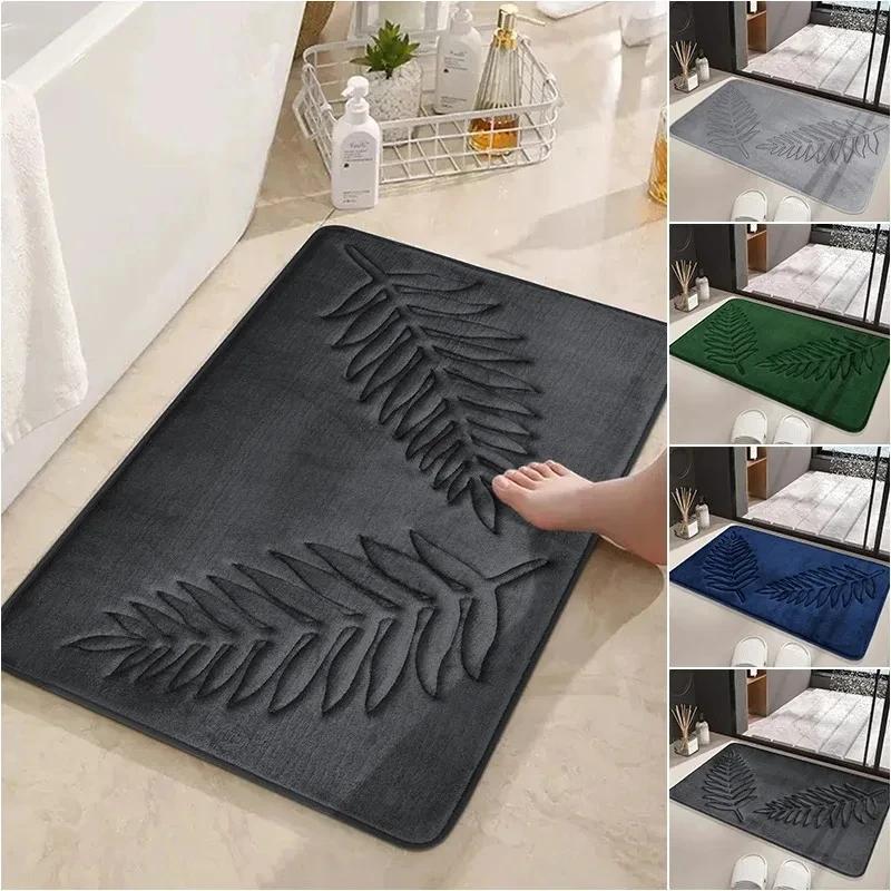 3 Piece Bathroom Mat Memory Foam Ultra Soft and Absorbent Leaf Bath Rugs Thick Washable For Bathroom Toilet Tub Mat Set