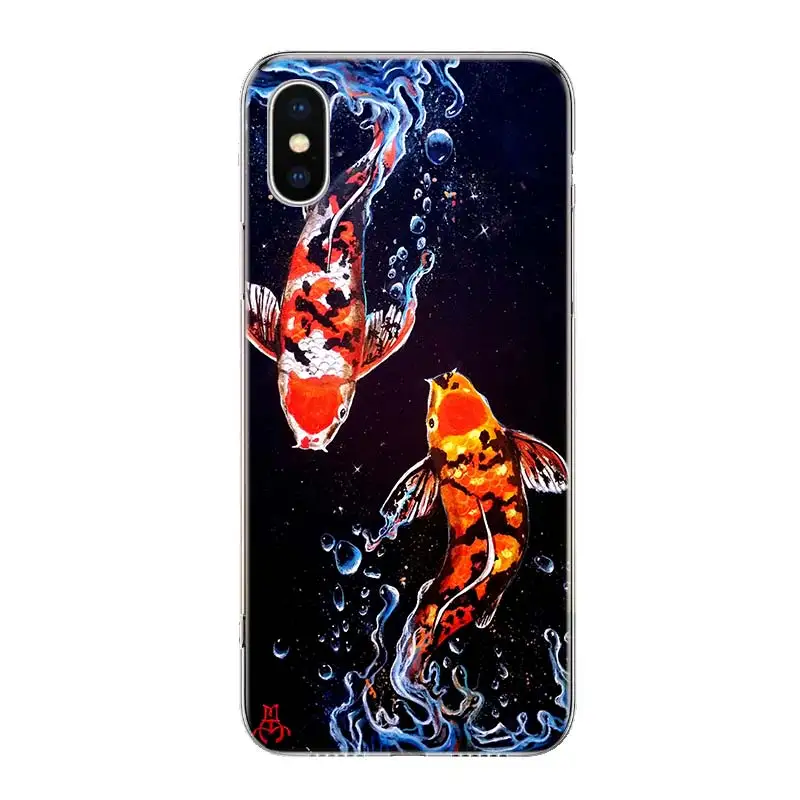 Chinese Koi Fishes Phone Case For iPhone 16 15 14 Plus 12 13 Mini 11 Pro Max X Xs  8 7 SE + Soft Fundas Coque Shell Cover 15 + 1