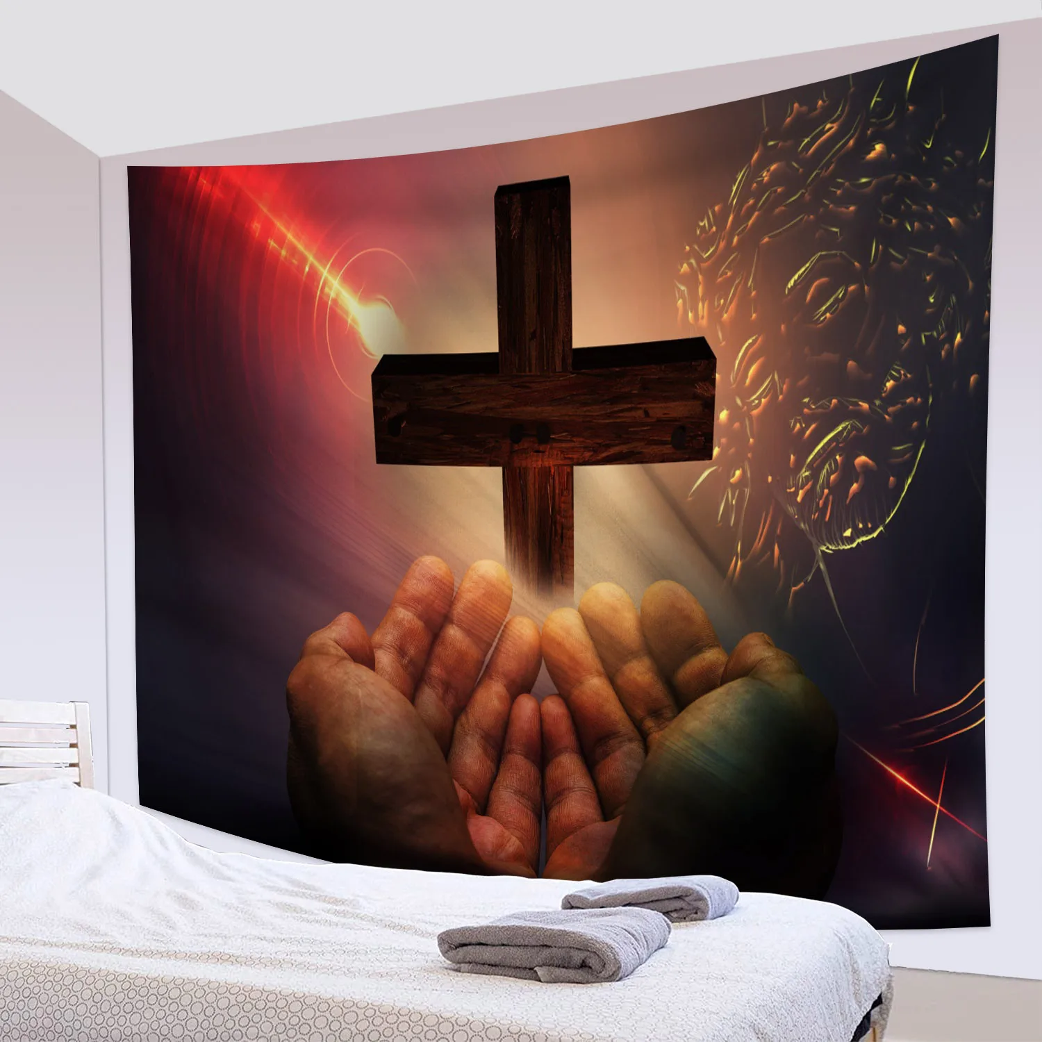 Jesus Print Tapestry Christian Holy Cross  Wall Hanging Easter Background Cloth Bedroom Dormitory Decoration