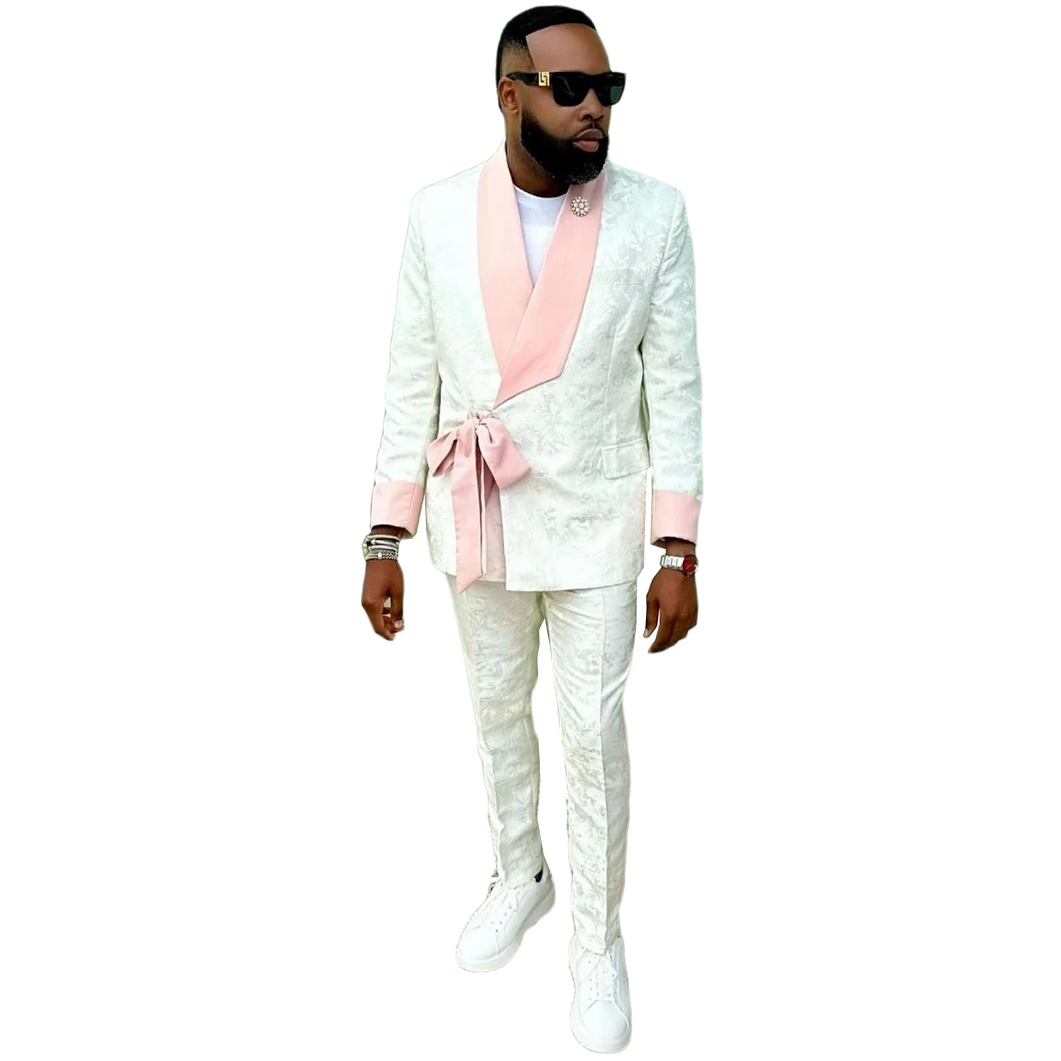 Costumes formels en ivoire pour hommes, motif floral, smokings de mariage GroomTIME QueWedding, blazer d'affaires, beau costume 2 pièces, zones me