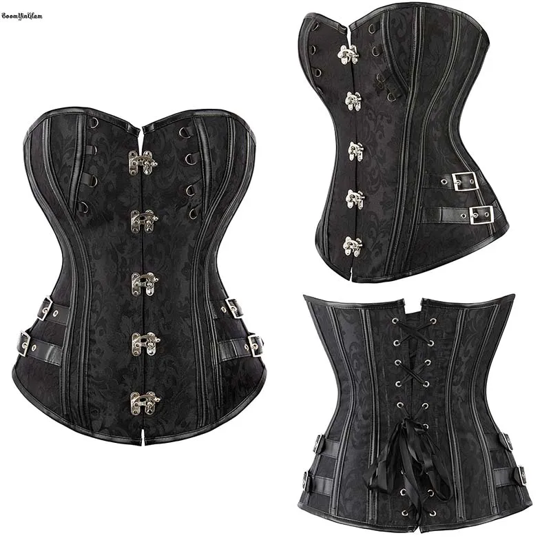 

Black Brown Steampunk Lace Up Boned Vintage Corselet Plus Size Xs-6XL Women's 5 Claps Closure Gothic Bustier Corset With Rope
