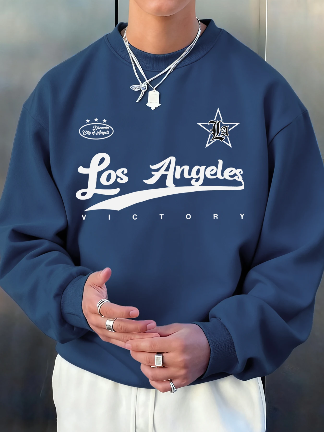 Los Angeles Victory Letter Design Sweatshirt Men Autumn Fleece Sportswear Simple Hip Hop Tops Street Unisex Crewneck Pullover