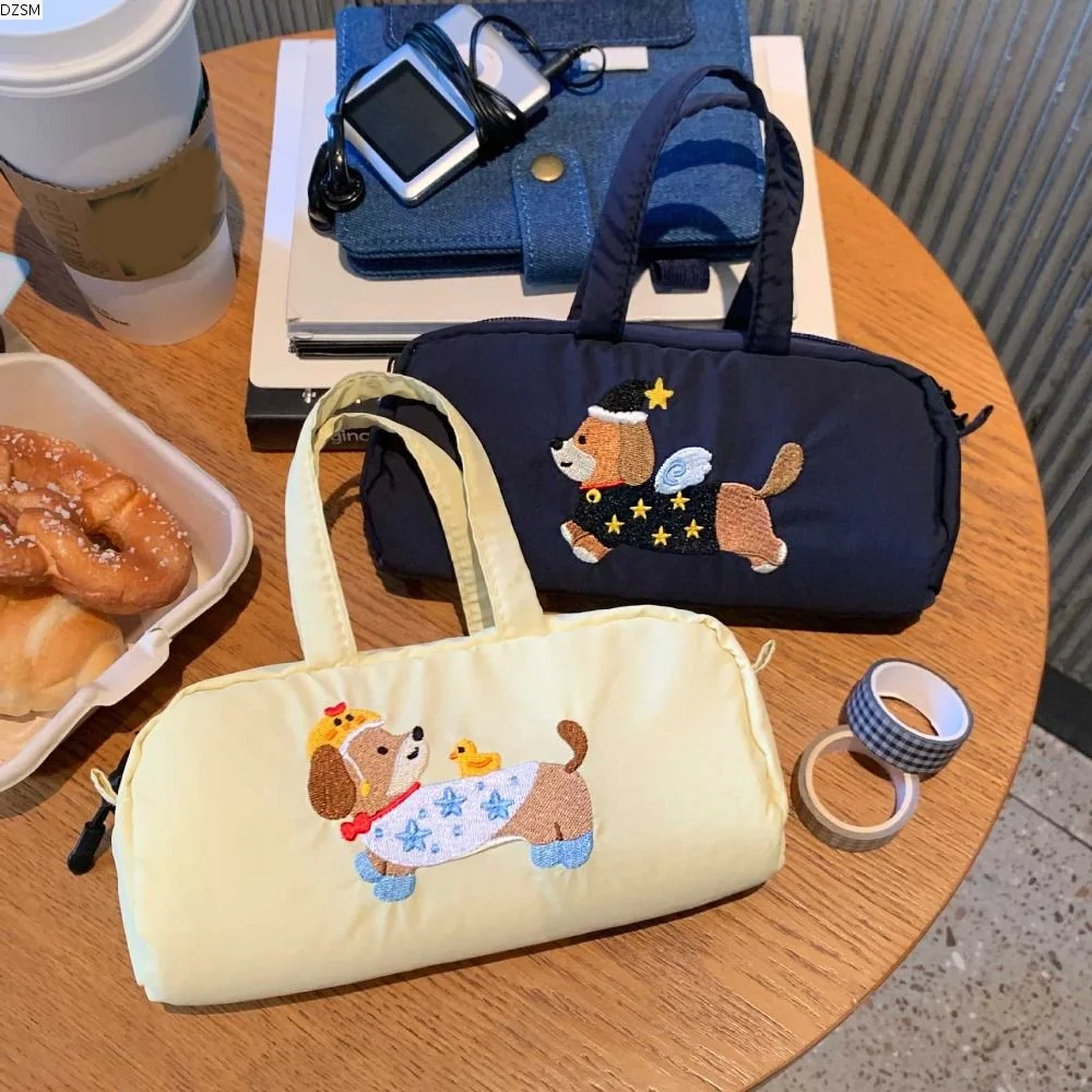 

Embroidered Dog Cartoon Pencil Case Print Large Capacity Korean Style Pen Bag Desktop Storage Stationery Storage