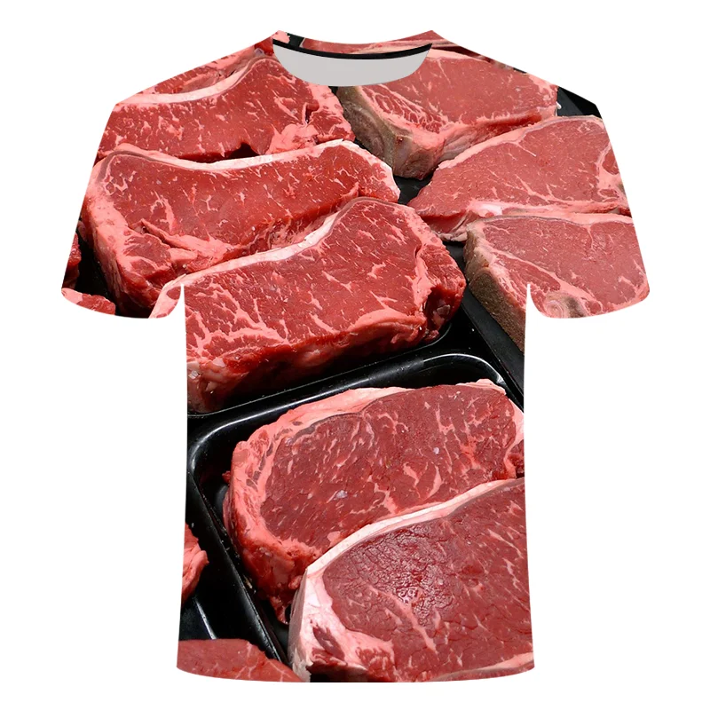 

Hip Hop Summer Men's T-shirt Steak Fruit Funny 3D Pattern Creative Novel Short Sleeve Crew Neck Large Size Premium Top Shirt