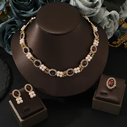 Vintage pearl zircon  3-piece Bridal Wedding Jewelry Set New Fashion Saudi Dubai Jewelry Set Women's Wedding Party Accessories