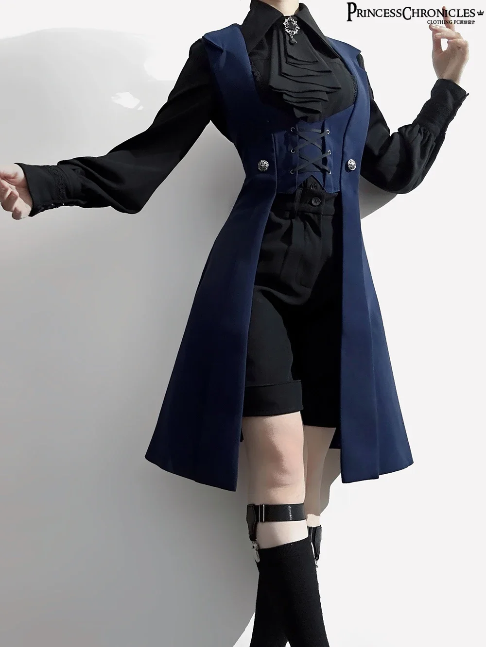 

2026 New Ouji Lolita Dark Night Overture Retro Dark Middle Ages Handsome Blue Long Vest Slim Fit Men's Cosplay Costume