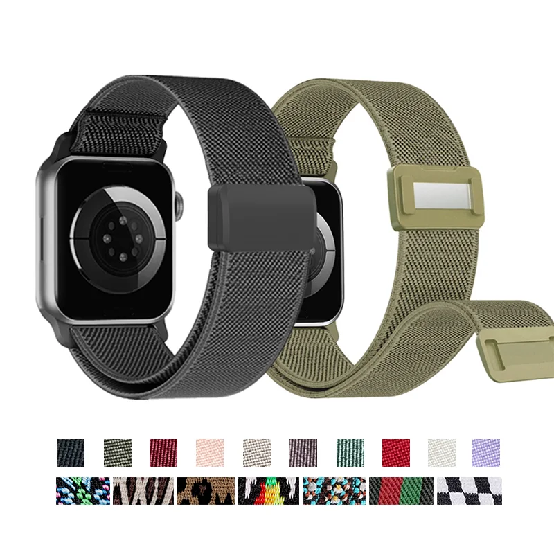 Magnetic Loop Strap For Apple Watch Band Series 9 3 7 8 se 40mm 44mm 45mm 49mm 41mm 38mm Scrunchie Nylon Bracelet iWatch Ultra 2