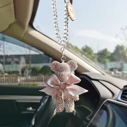 Fashion Bead Crystal Cartoon Gloomy Bear Car Pendant Diamond Hanging Ornaments Rhinestone Tassels Car Mirror Decoration