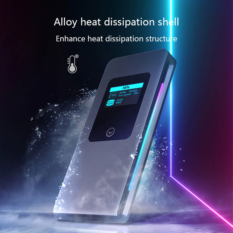 High Speed 10Gbps Mobile Solid State Disk Box RGB Cool Light Effect NVMe Protocol M2 Hard Disk Drive for Mobile