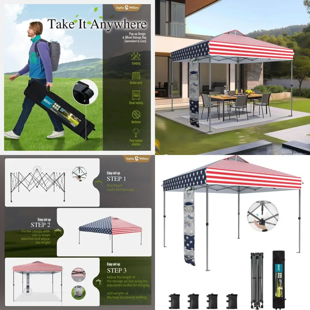 

10x10 ft Quick Setup Pop-Up Canopy Tent, Heavy Duty with Sandbags, Guy Ropes, Roller Bag, and Storage